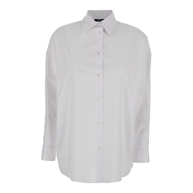Plain Women White Shirt With Classic Collar And Long Sleeves In Cotton For Women